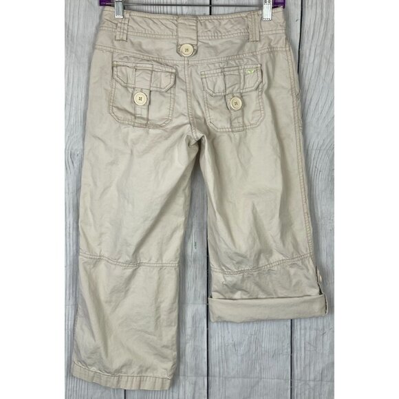 Aerapostale Size 1/2 Khaki Adjustable Length Capri Pants Button & Drawstring - Picture 5 of 8